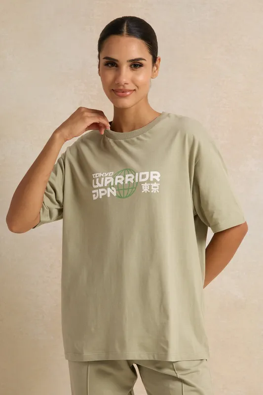 Women Green Active Printed T-Shirt sold by Redtag