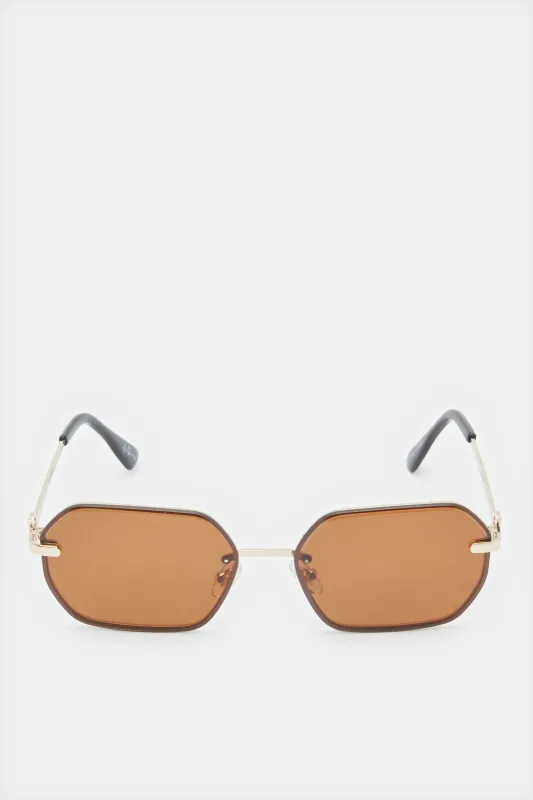 Women Gold Hexagonal Sunglasses sold by Redtag