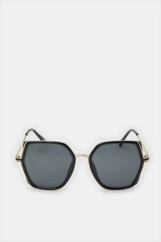 Women Black Hexagonal Sunglasses sold by Redtag