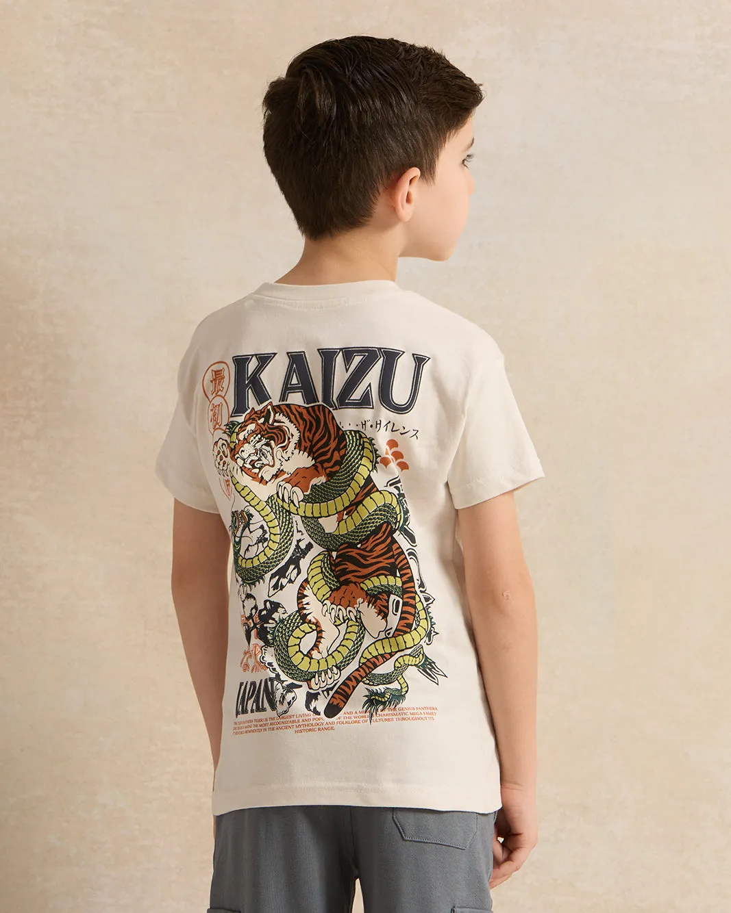 Boys Cream Printed T-Shirt sold by Redtag product image thumbnail 3