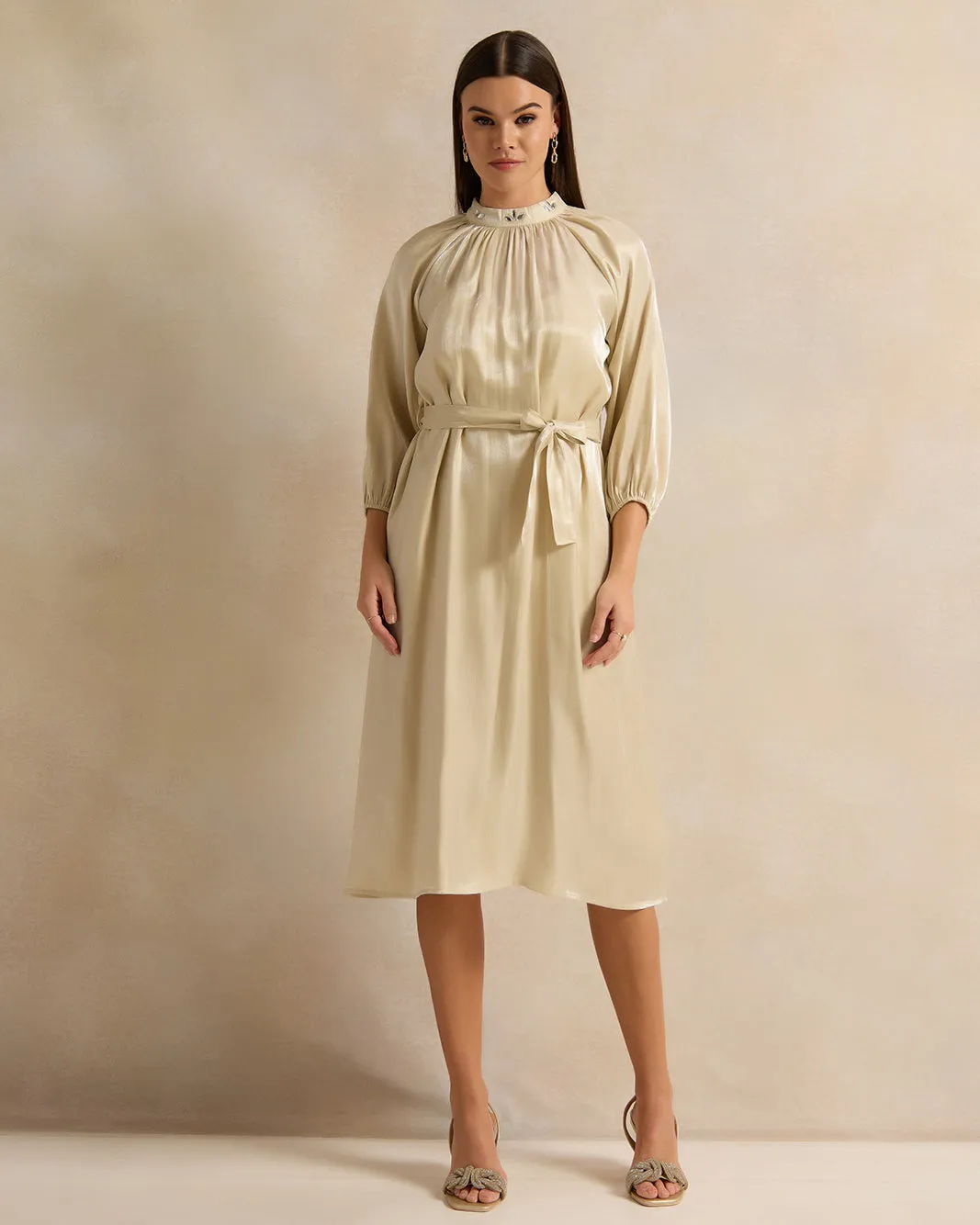 Women Beige Metallic Midi Dress- KWR wrongly mapped with LWR sold by Redtag
