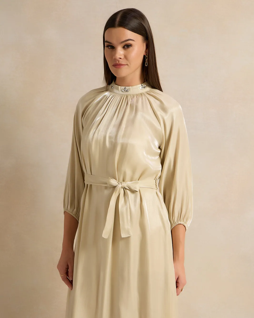 Women Beige Metallic Midi Dress- KWR wrongly mapped with LWR sold by Redtag product image thumbnail 2