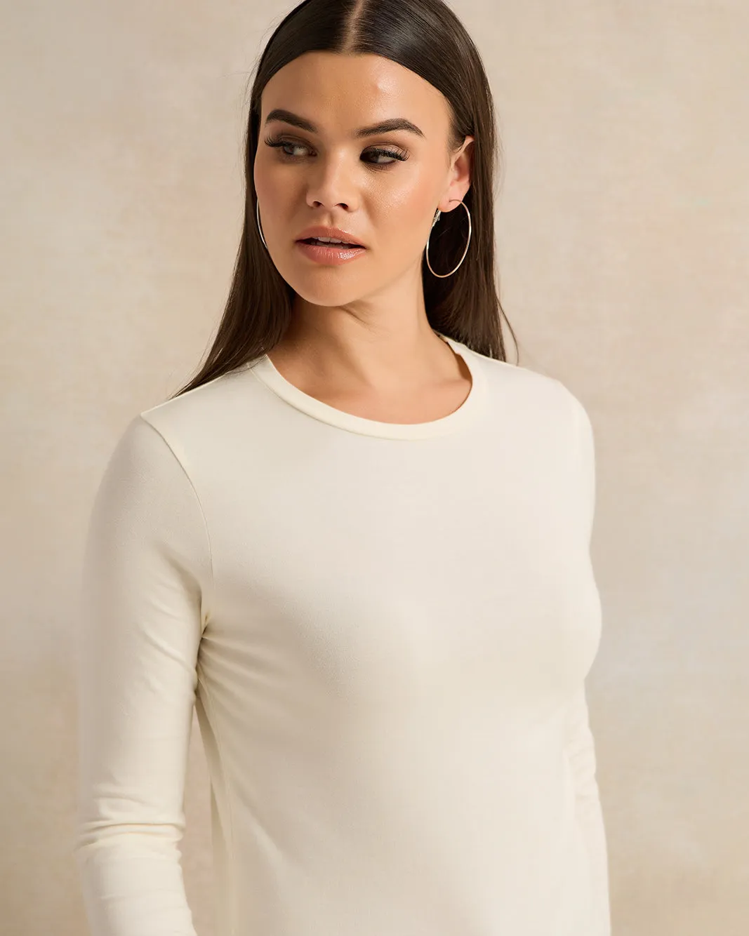 Women Beige Long Sleeve Crew Neck T-shirt sold by Redtag product image thumbnail 4