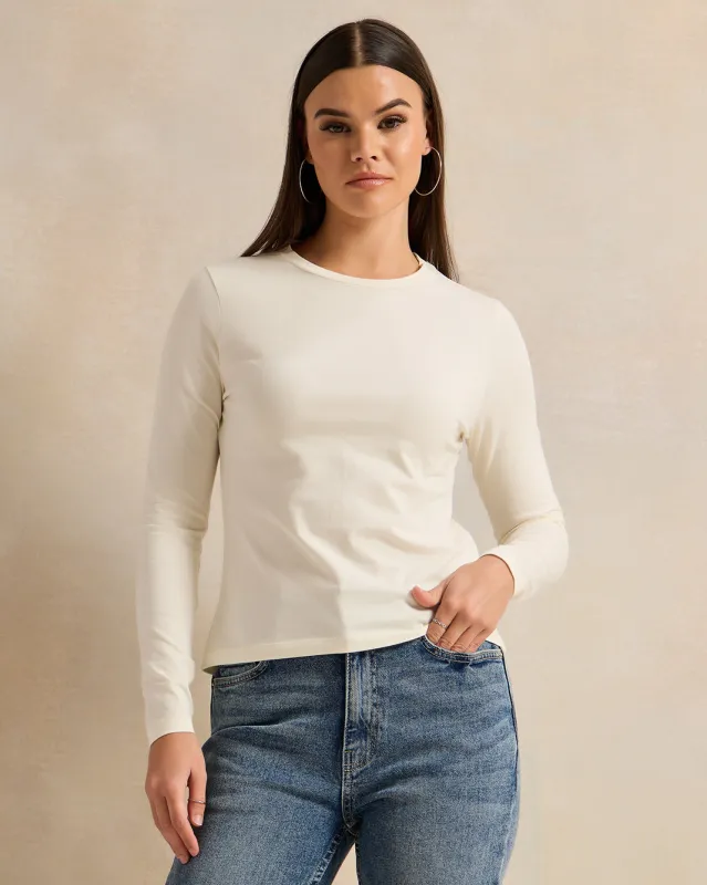 Women Beige Long Sleeve Crew Neck T-shirt sold by Redtag