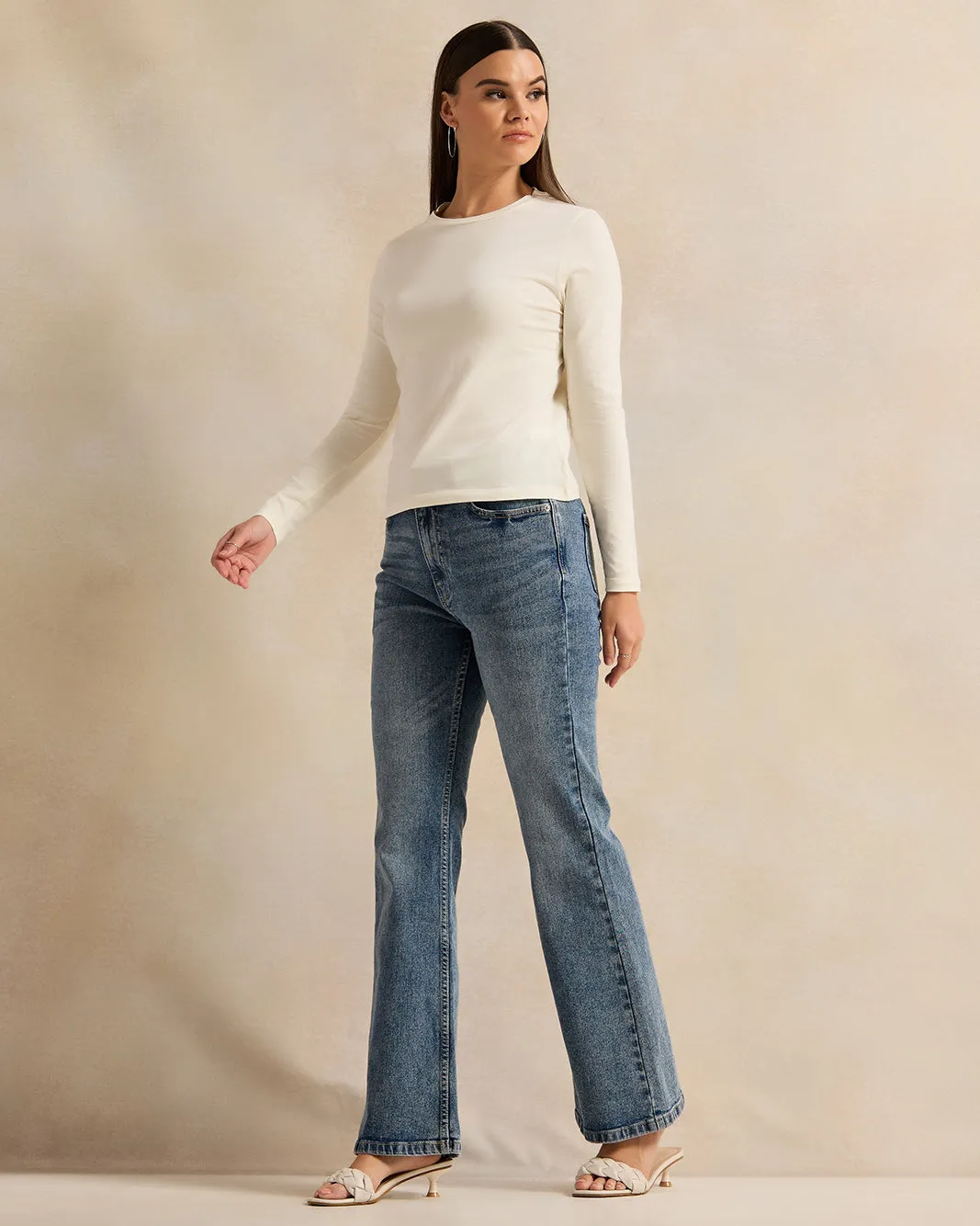 Women Beige Long Sleeve Crew Neck T-shirt sold by Redtag product image thumbnail 2