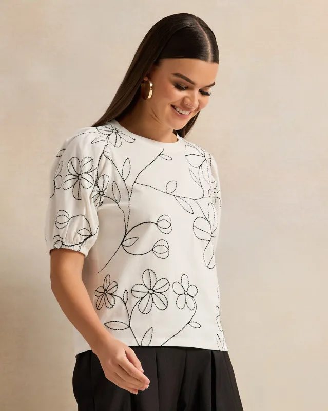 Women Ivory Embroidered Top sold by Redtag