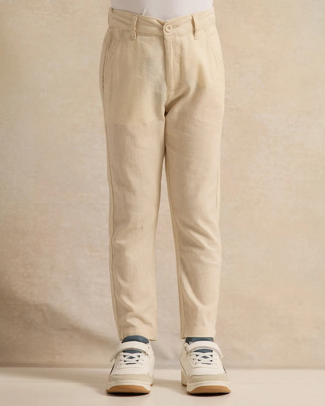 Boys Beige Coordinated Linen Trousers sold by Redtag