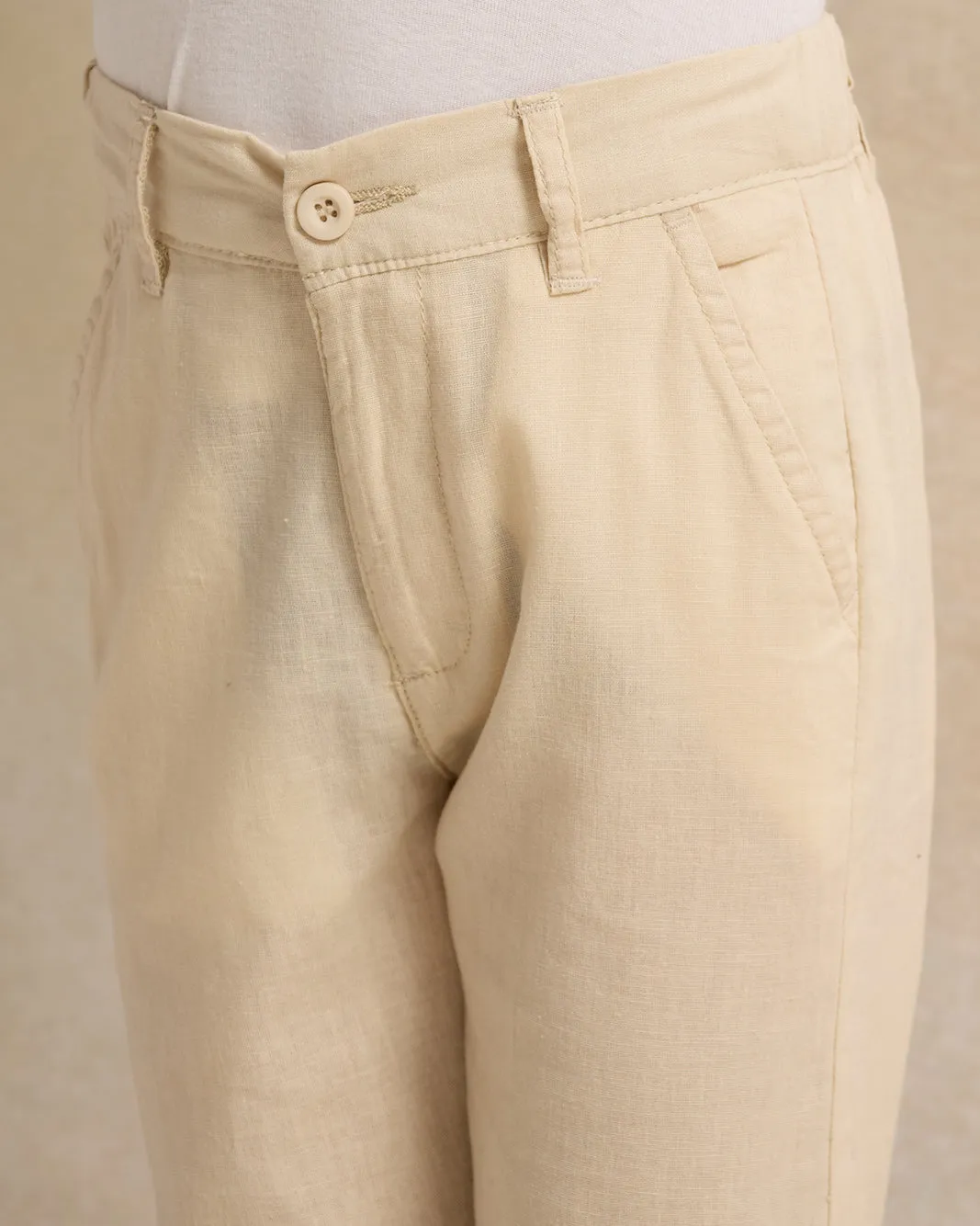 Boys Beige Coordinated Linen Trousers sold by Redtag product image thumbnail 4