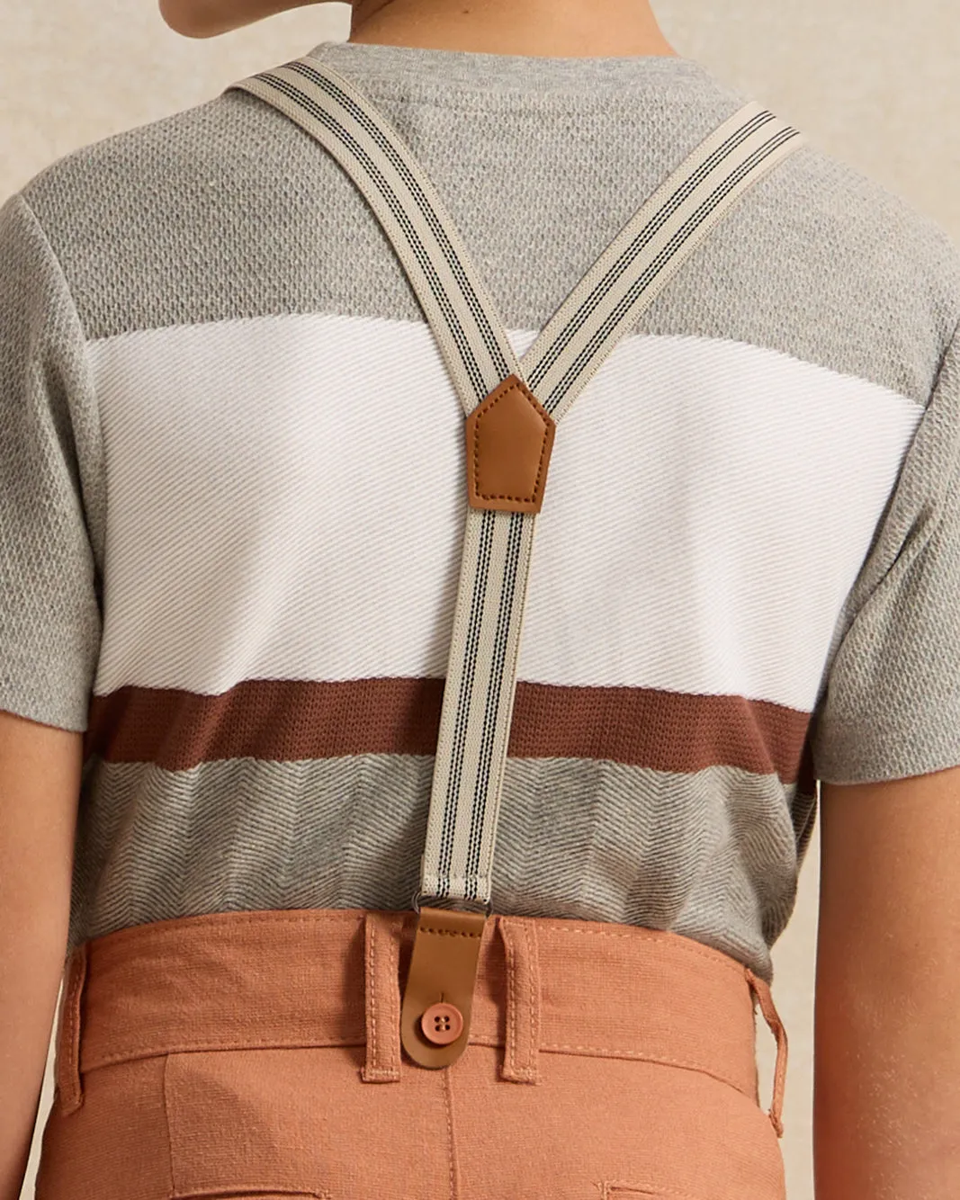 Boys Brown Linen Shorts With Suspenders sold by Redtag product image thumbnail 5