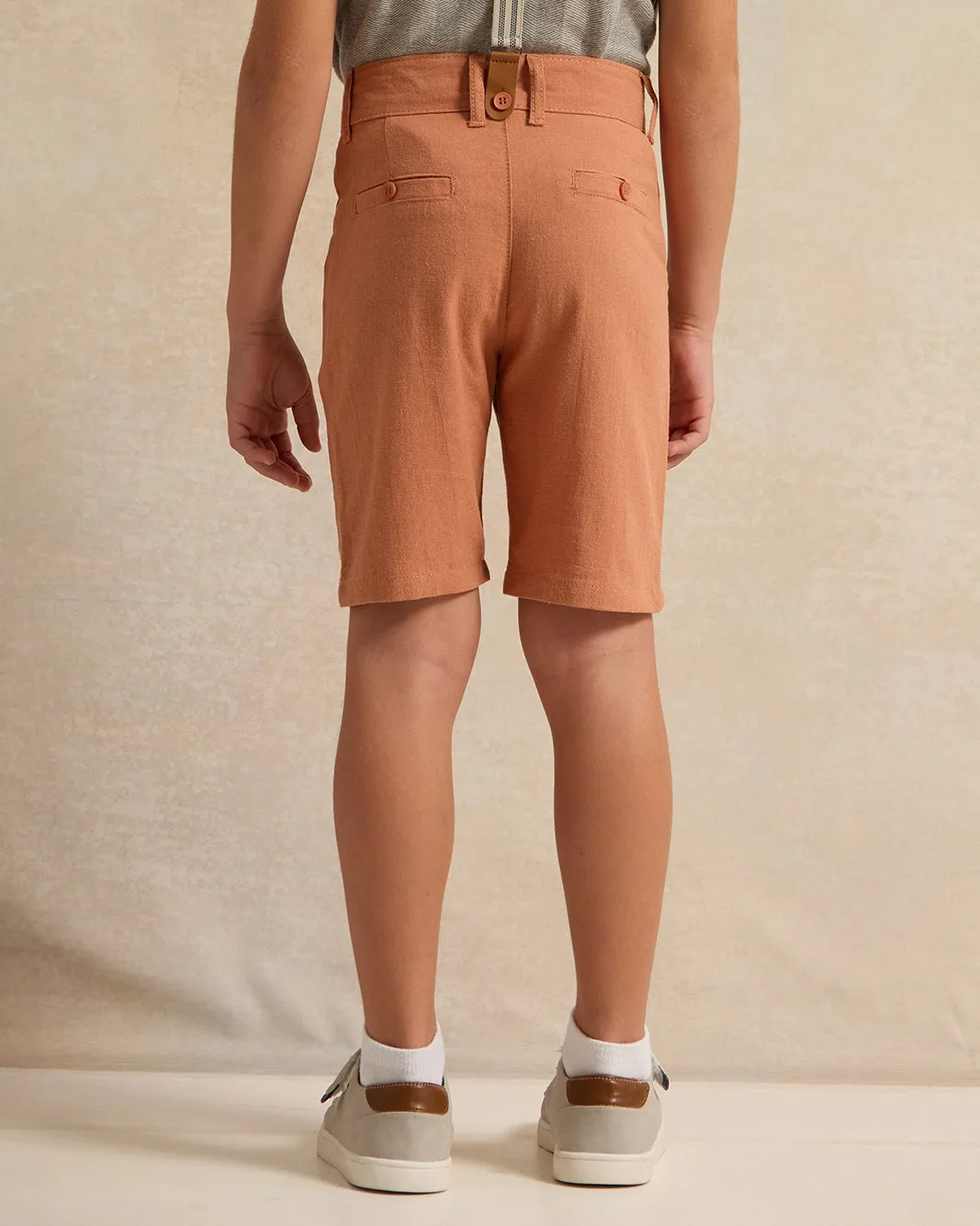 Boys Brown Linen Shorts With Suspenders sold by Redtag product image thumbnail 3
