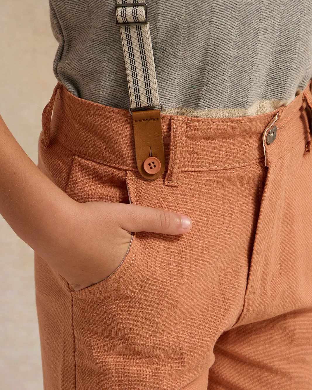 Boys Brown Linen Shorts With Suspenders sold by Redtag product image thumbnail 4