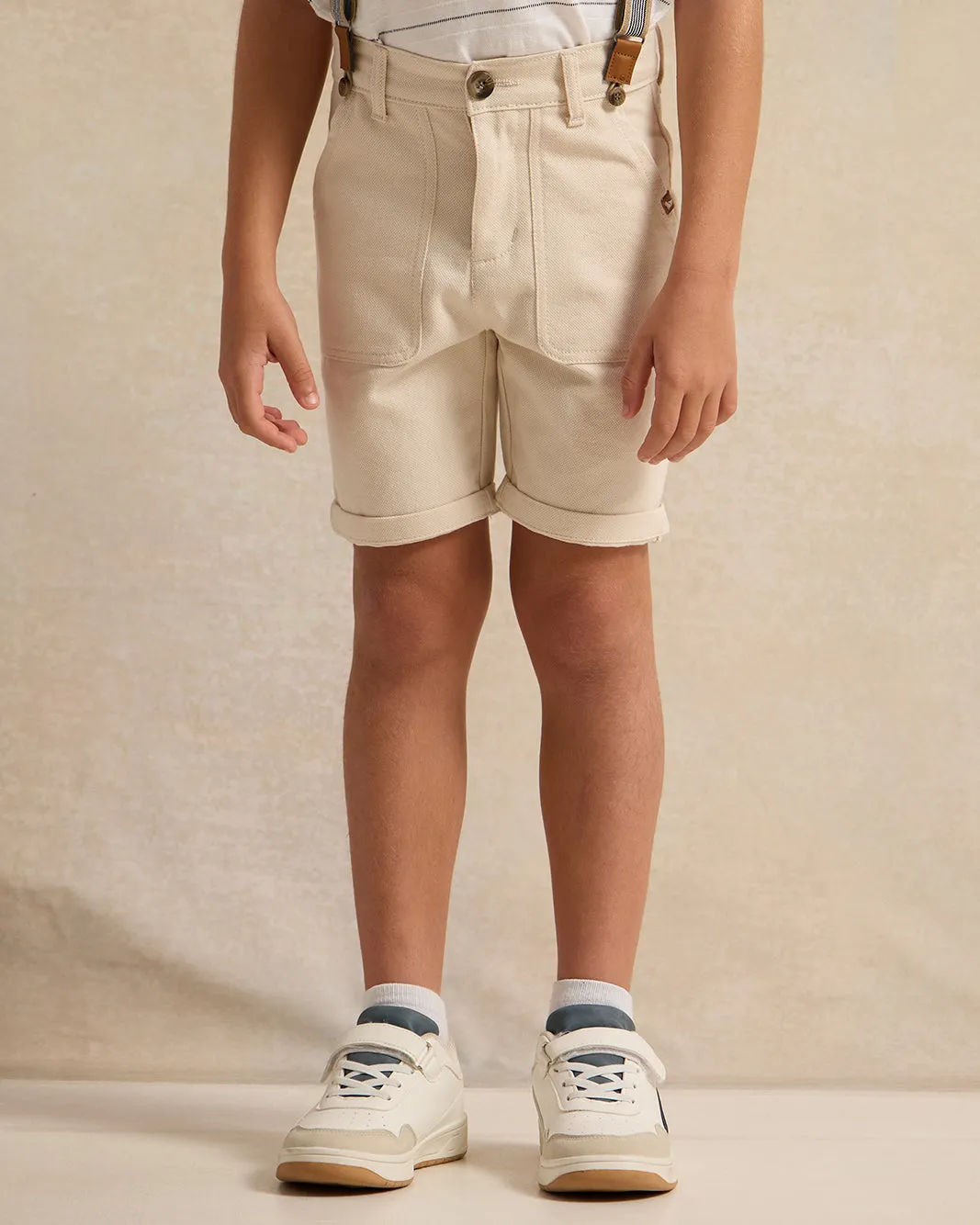 Boys Beige Shorts With Suspenders Shorts sold by Redtag