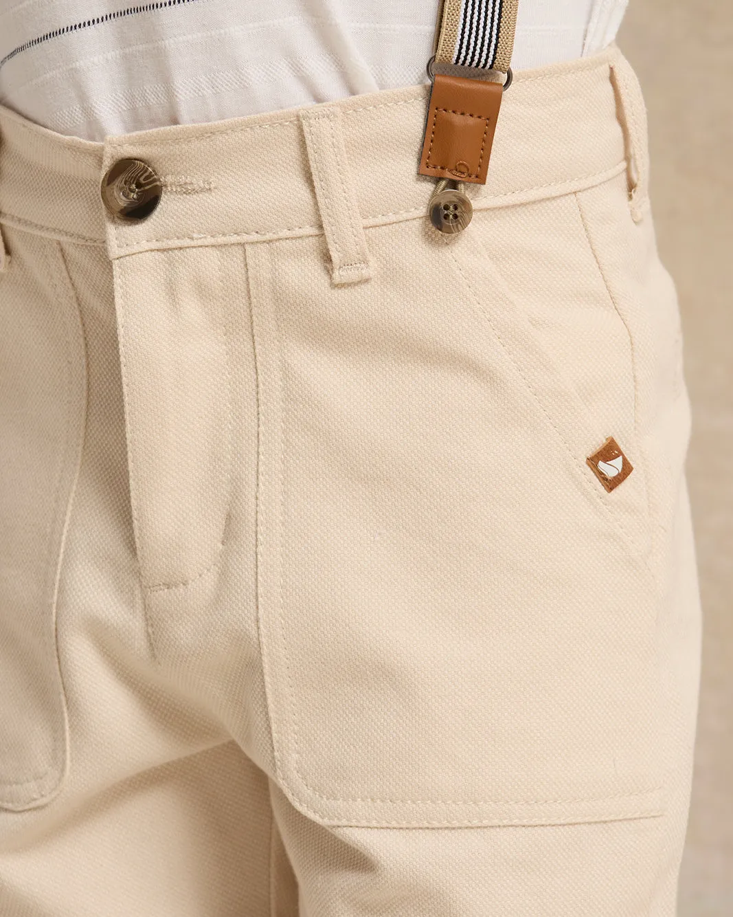 Boys Beige Shorts With Suspenders Shorts sold by Redtag product image thumbnail 4