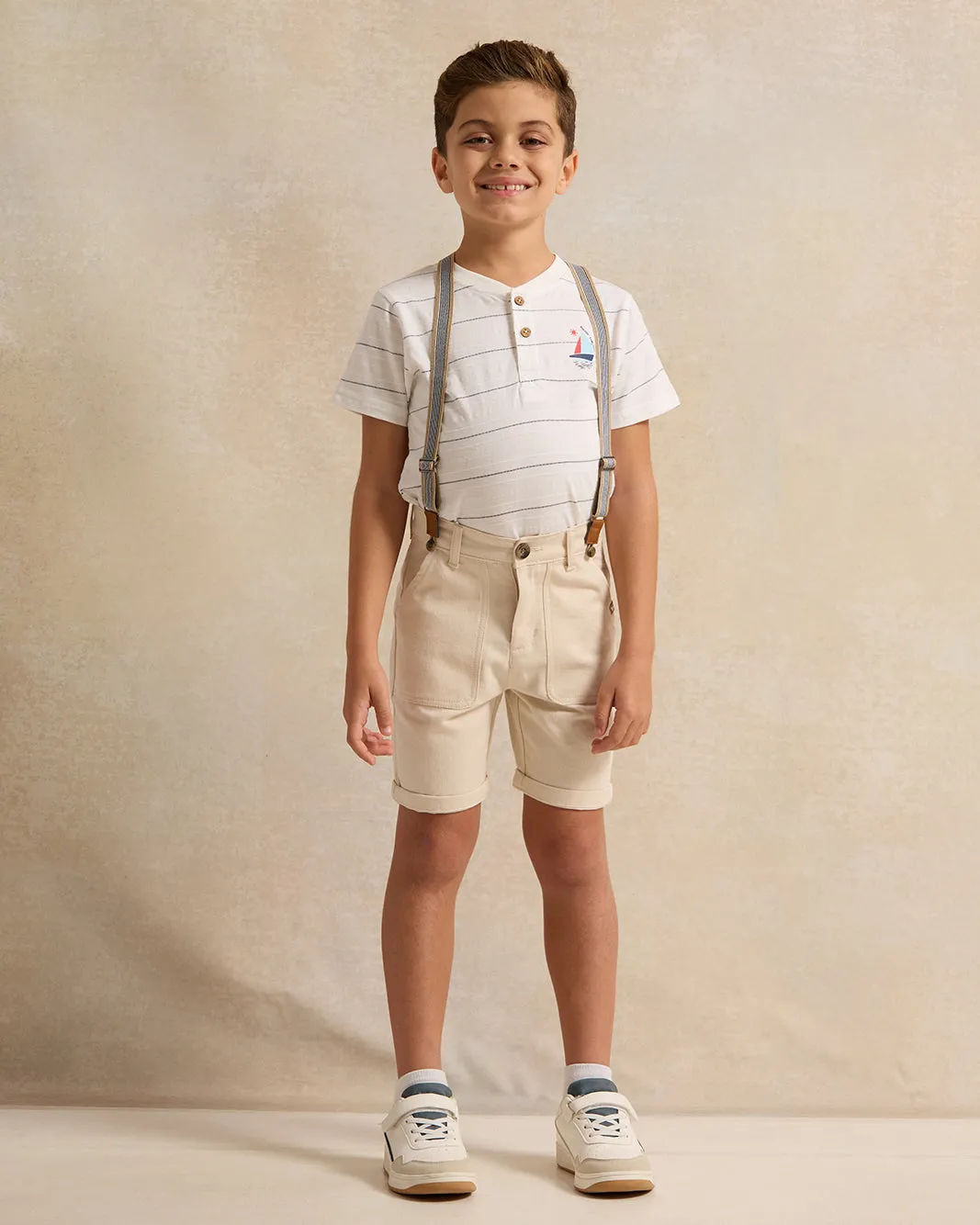 Boys Beige Shorts With Suspenders Shorts sold by Redtag product image thumbnail 2