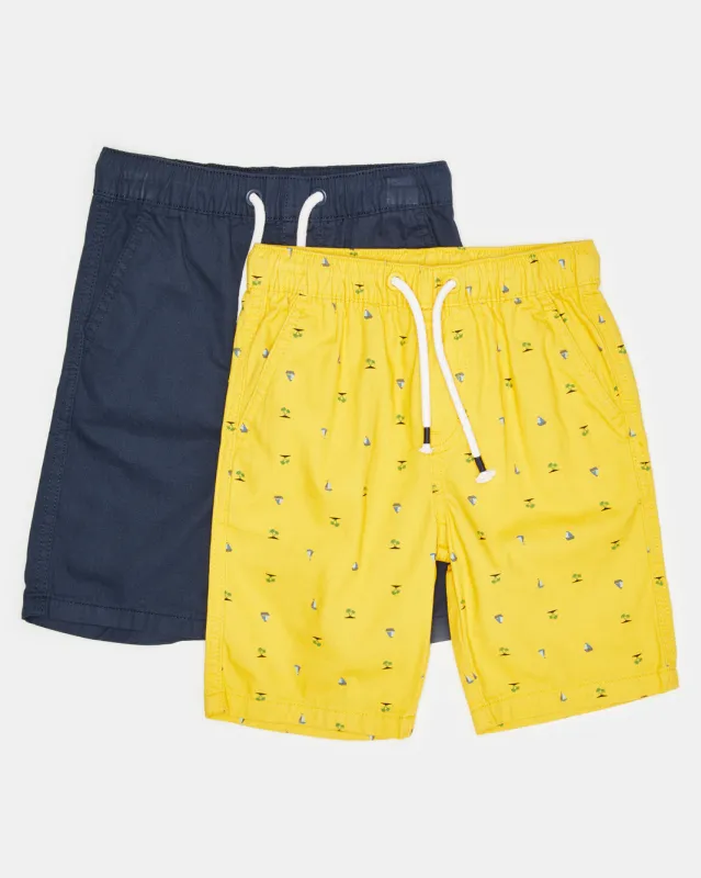 Boys Navy And Yellow Printed Shorts Set (Pack of 2) sold by Redtag