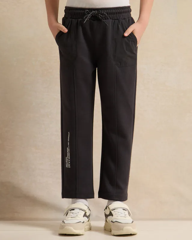 Boys Black Printed Track Pants sold by Redtag