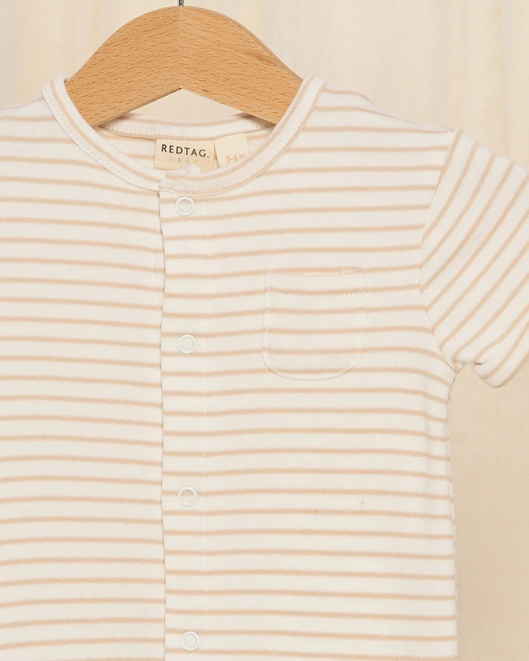 Beige Striped Button Front Romper suit sold by Redtag product image thumbnail 2