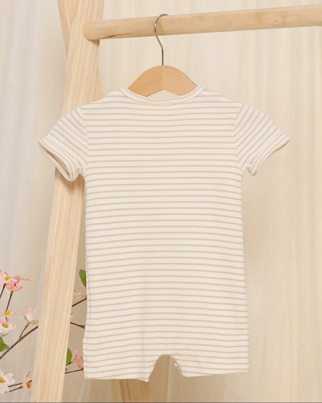 Beige Striped Button Front Romper suit sold by Redtag product image thumbnail 4