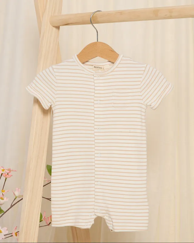 Beige Striped Button Front Romper suit sold by Redtag