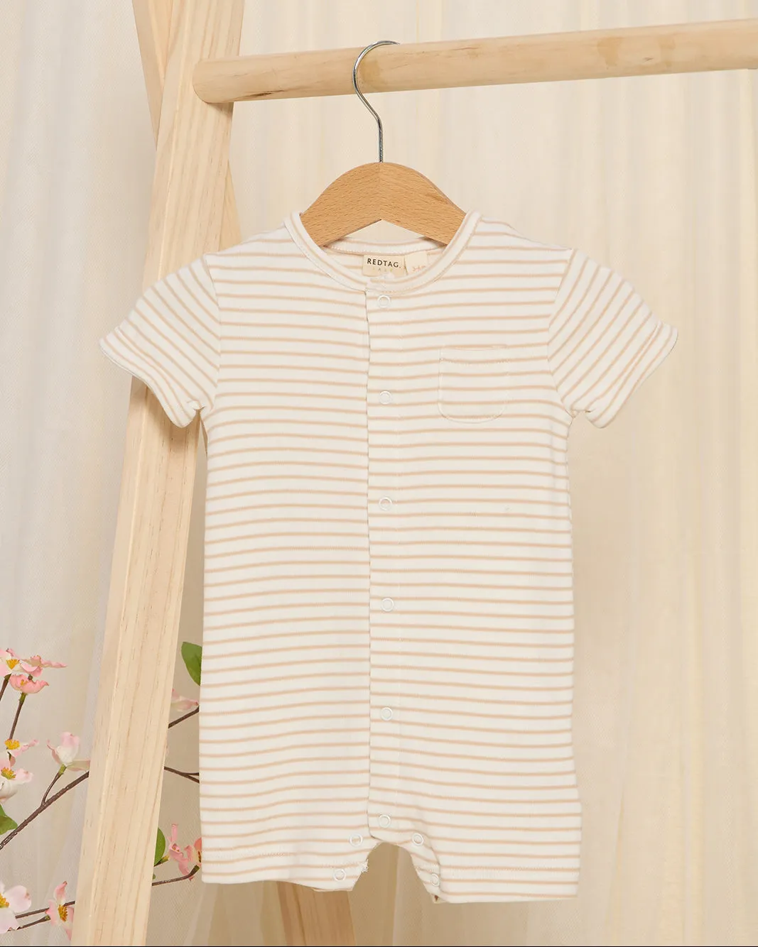 Beige Striped Button Front Romper suit sold by Redtag