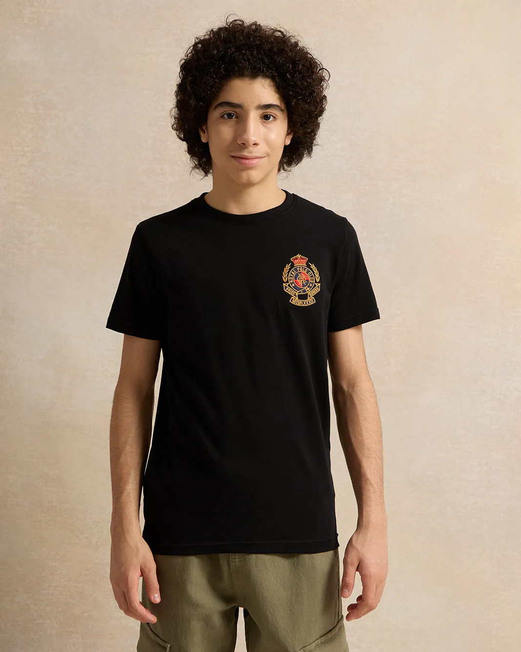 Senior Boys Black Embroidered T-Shirt sold by Redtag