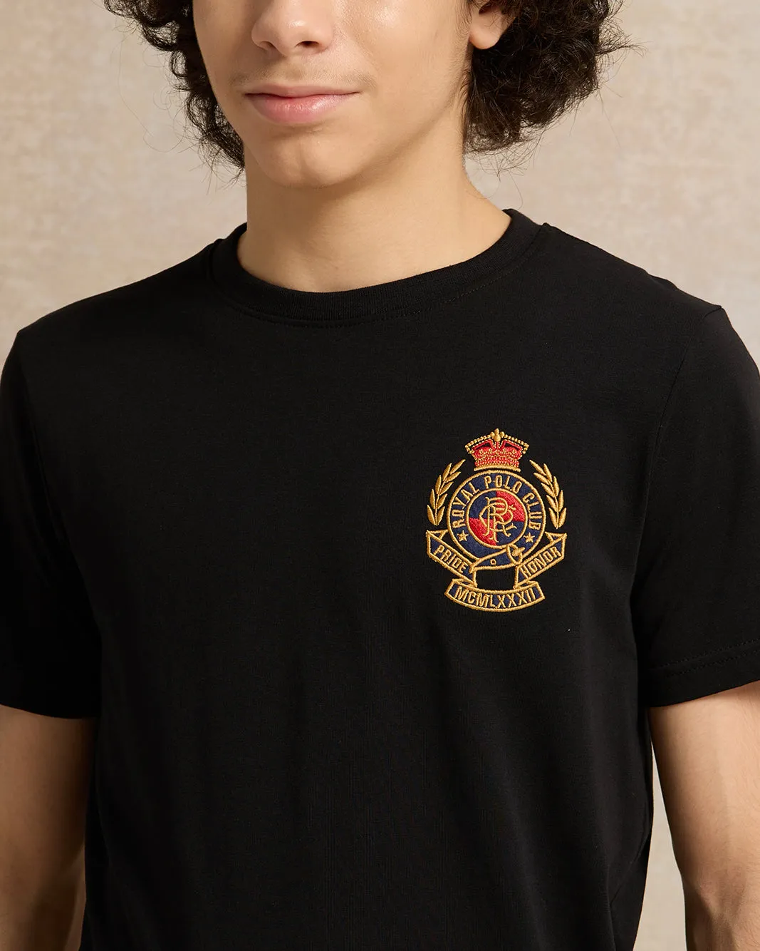 Senior Boys Black Embroidered T-Shirt sold by Redtag product image thumbnail 4