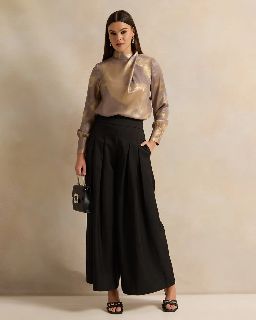 Women Beige Foil Printed Raised Neck Blouse sold by Redtag product image thumbnail 2