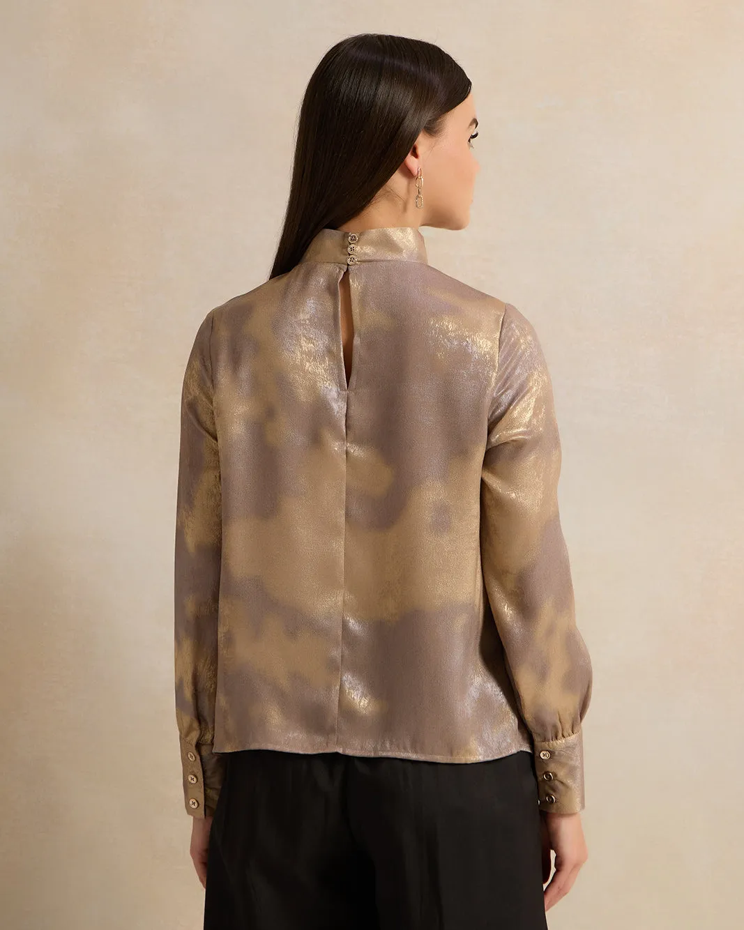 Women Beige Foil Printed Raised Neck Blouse sold by Redtag product image thumbnail 3