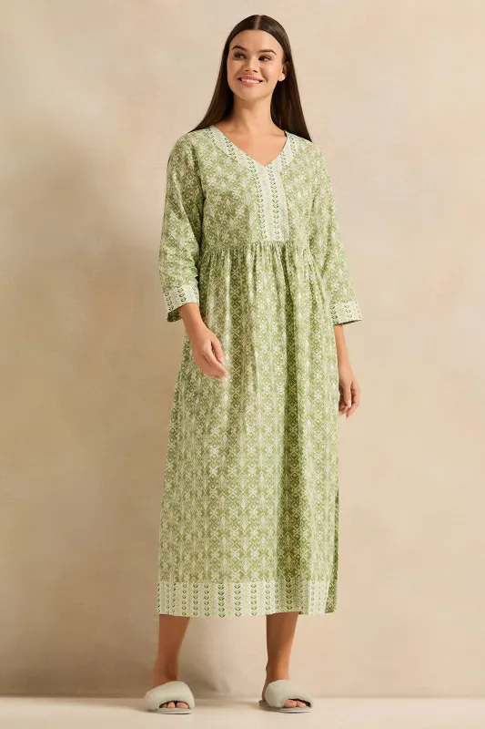 Women Green Printed Border Combo Nightgown sold by Redtag