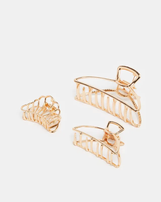 Women Gold Hair Claw (3 Piece) sold by Redtag