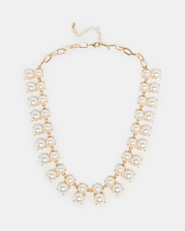 Women Gold Pearl Embellished Necklace sold by Redtag