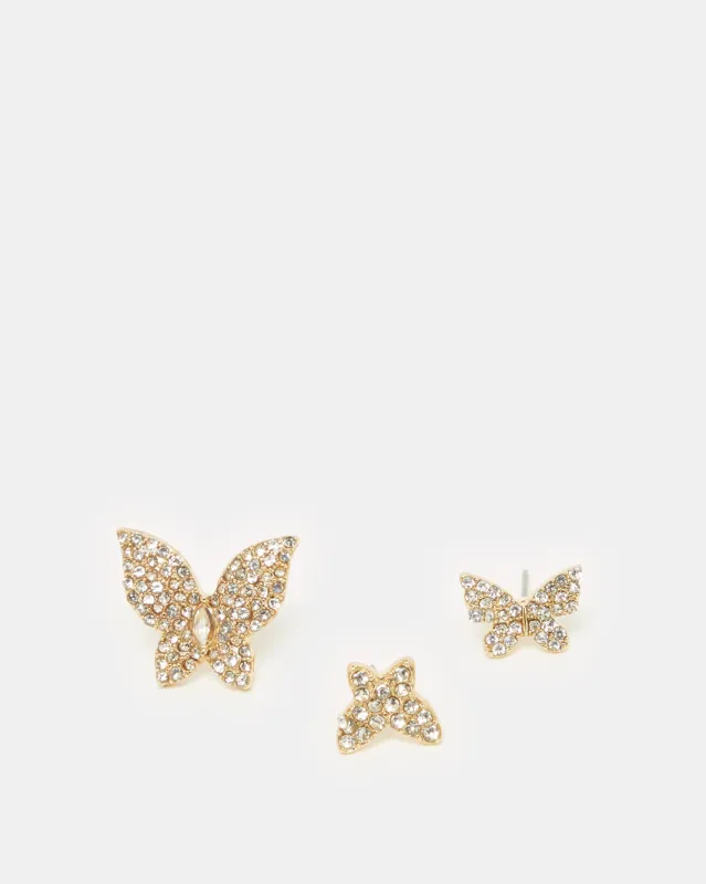 Women Gold Butterfly Embellished Earring Set (3 Piece) sold by Redtag