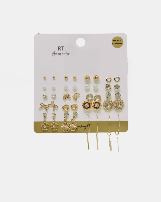 Women Gold Embellished Earring Set (20 Pairs) sold by Redtag