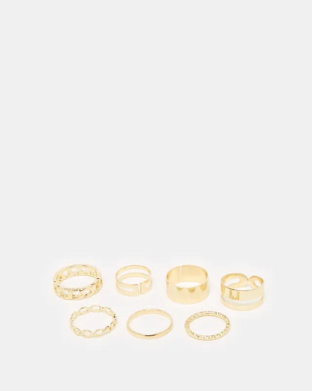 Women Gold Embellished Ring Set (7 Piece) sold by Redtag
