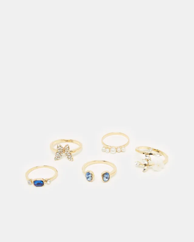 Women Gold Embellished Ring Set (5 Piece) sold by Redtag