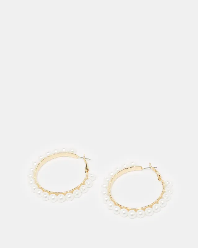 Women Gold Pearl Embellished Earring sold by Redtag