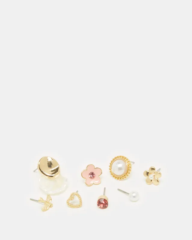 Women Gold Embellished Studs Set (8 Piece) sold by Redtag