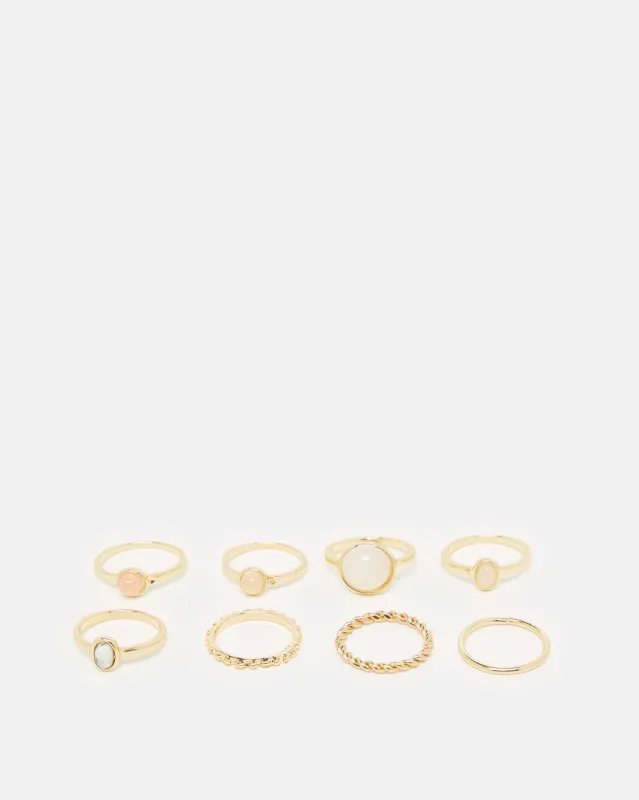 Women Gold Embellished Ring Set (8 Piece) sold by Redtag