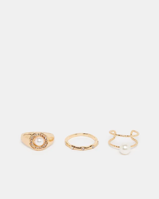 Women Gold Embellished Ring Set (3 Piece) sold by Redtag