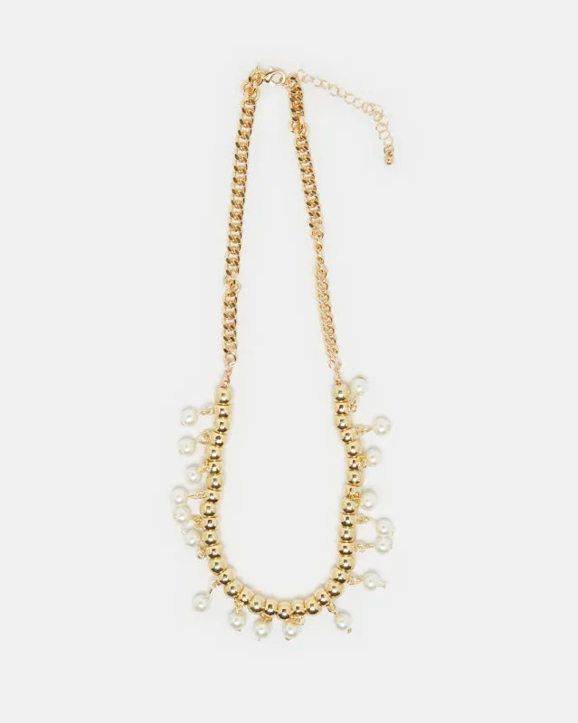 Women Gold Pearl Embellished Necklace sold by Redtag