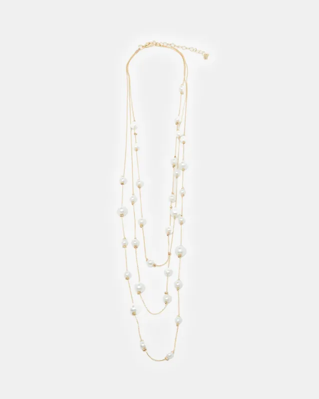 Women Gold Pearl Embellished Necklace sold by Redtag