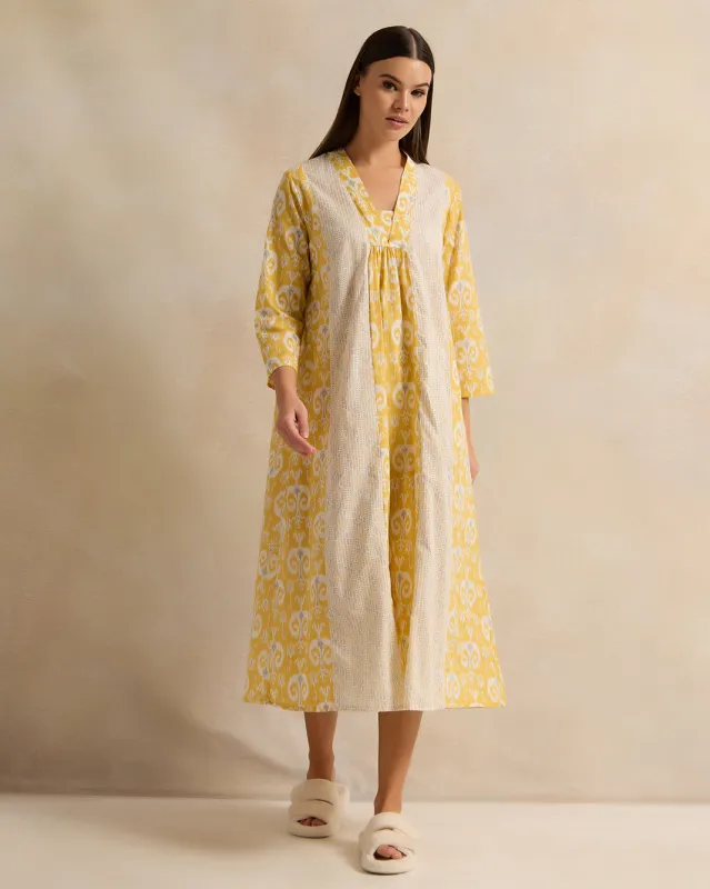 Women Yellow And Purple Print Nightgown sold by Redtag