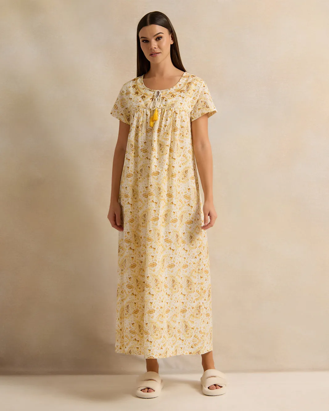 Women Yellow All-Over Print Nightgown sold by Redtag