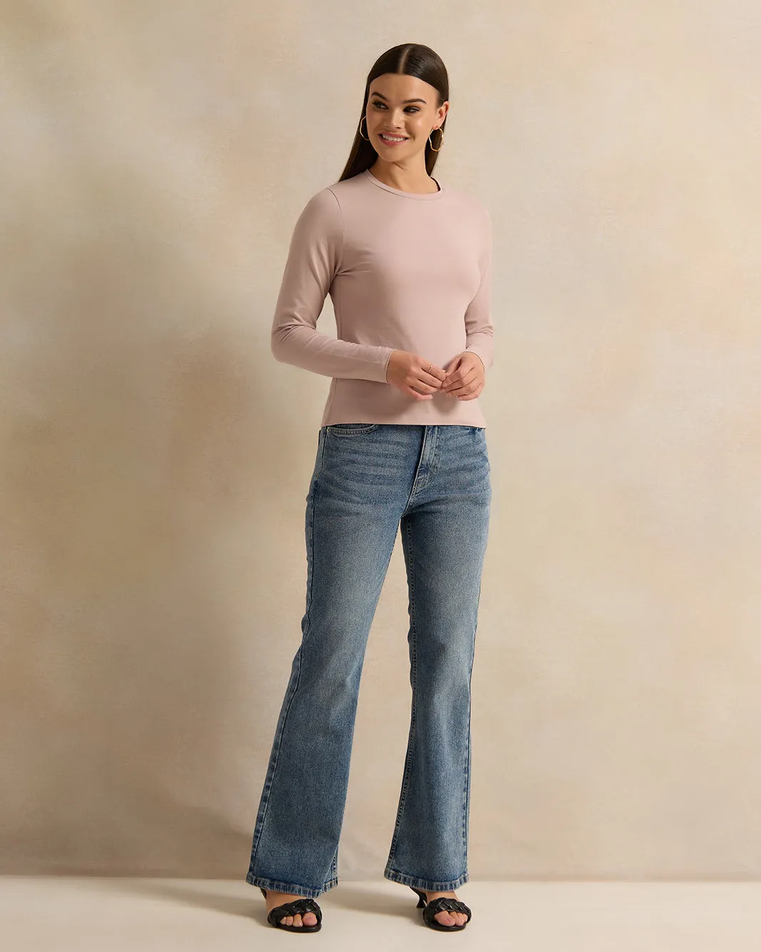 Women Beige Long Sleeve Round Neck T-Shirt sold by Redtag product image thumbnail 2