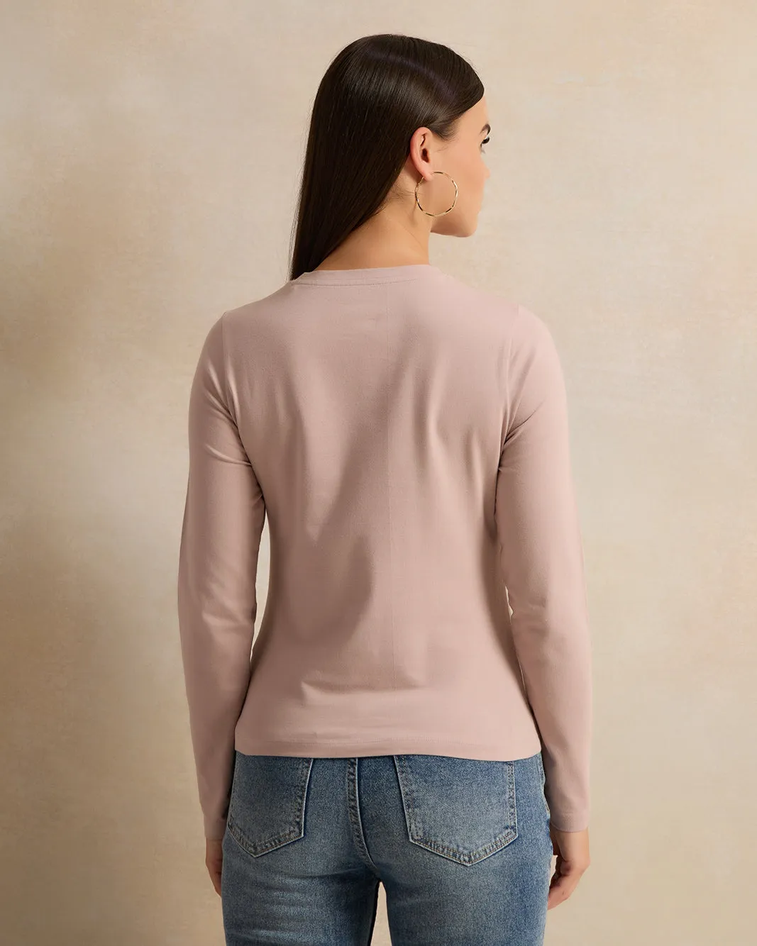 Women Beige Long Sleeve Round Neck T-Shirt sold by Redtag product image thumbnail 3