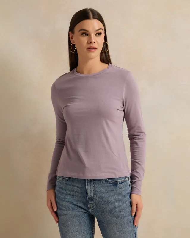 Women Purple Long Sleeve Round Neck T-Shirt sold by Redtag