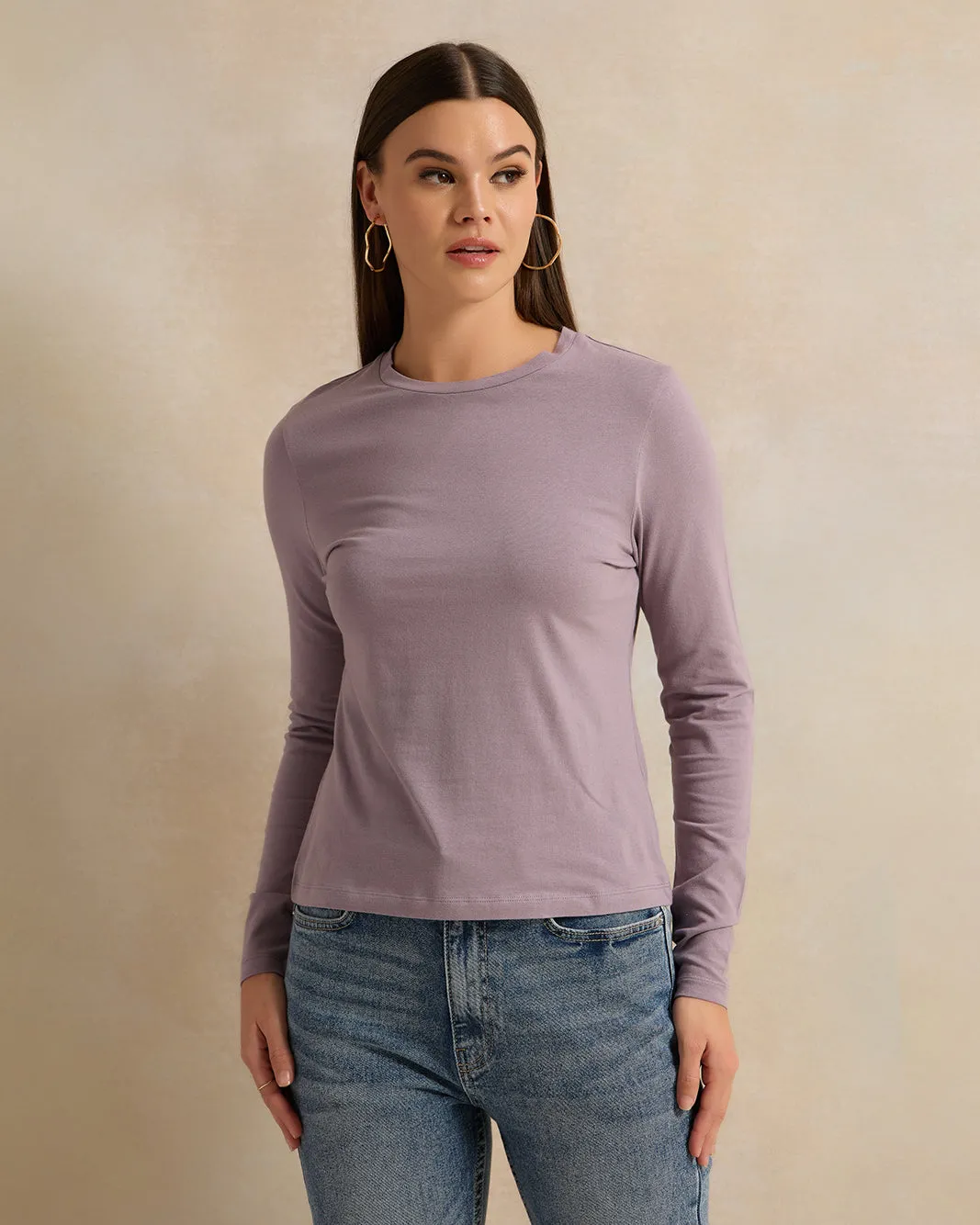 Women Purple Long Sleeve Round Neck T-Shirt sold by Redtag