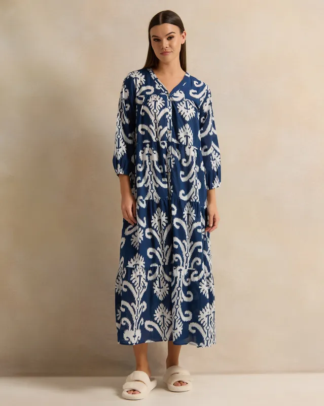 Women Blue Printed Nightgown sold by Redtag