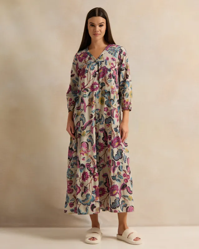 Women Beige Printed Nightgown sold by Redtag