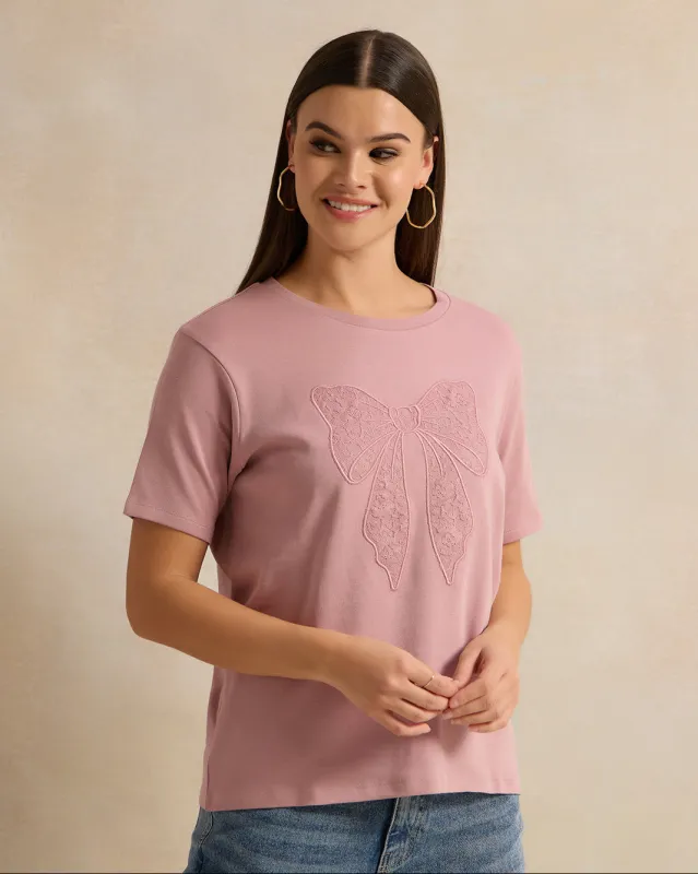 Women Pink Embellished T-Shirt sold by Redtag